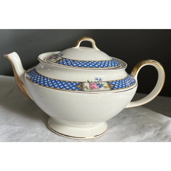1920's K. T. & K. China Teapot with Lid White Porcelain Blue and Pink Floral - Picture 3 of 10